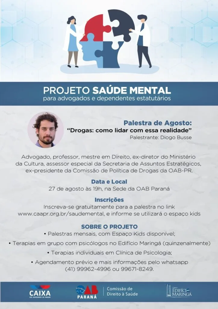 Como lidar com a realidade das drogas será tema de palestra do Projeto Saúde Mental