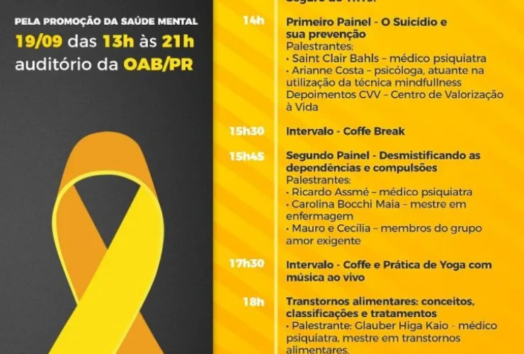 Caixa de Assistência dos Advogados do Paraná promove o Simpósio Setembro Amarelo no dia 19