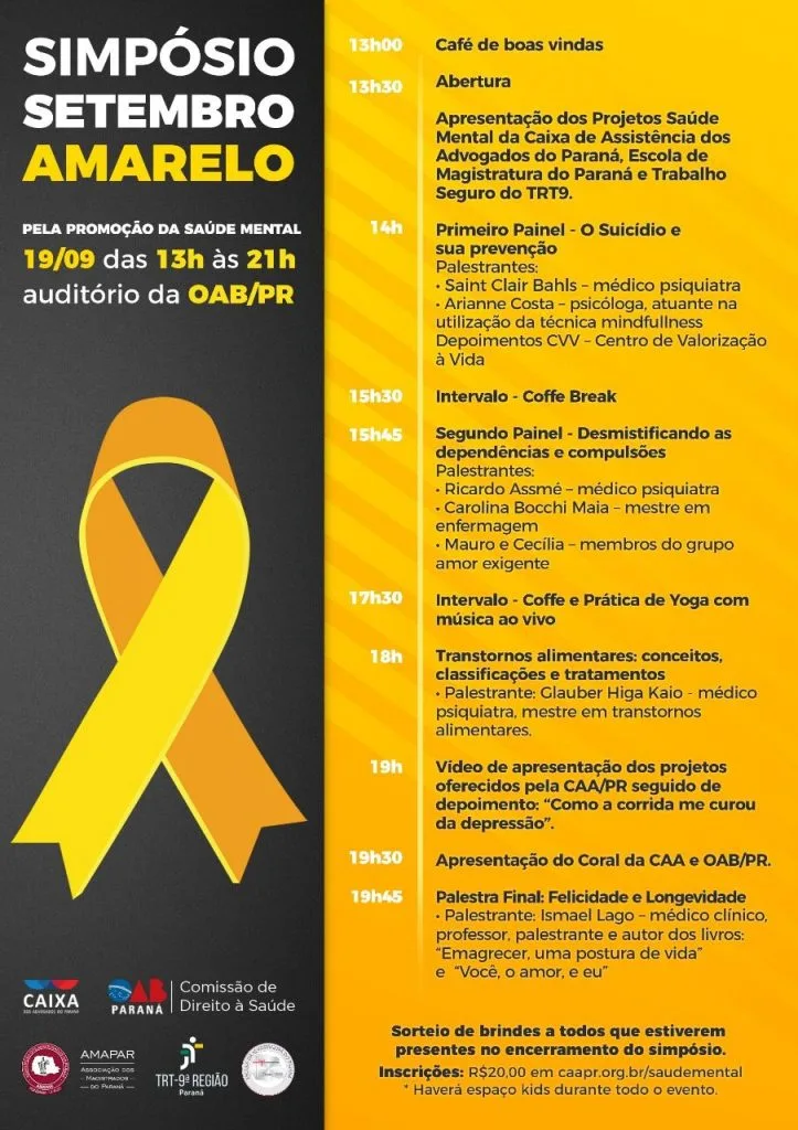 Caixa de Assistência dos Advogados do Paraná promove o Simpósio Setembro Amarelo no dia 19