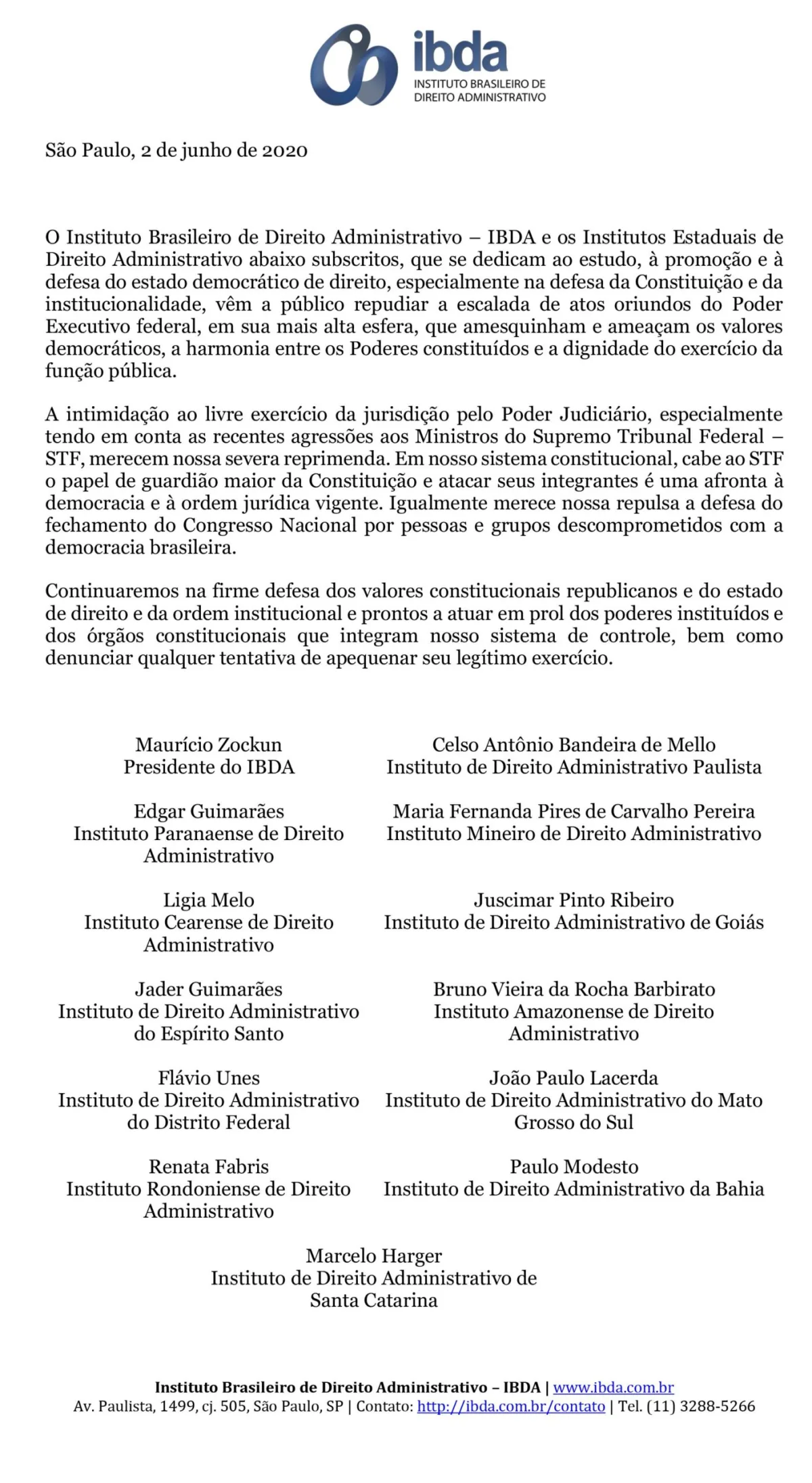 Nota de Repúdio - Instituto Brasileiro de Direito Administrativo