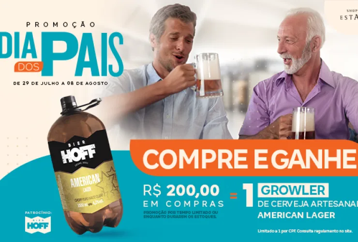 Na campanha de Dia dos Pais do Shopping Estação, na compra dos presentes, os clientes ganham um growler de cerveja