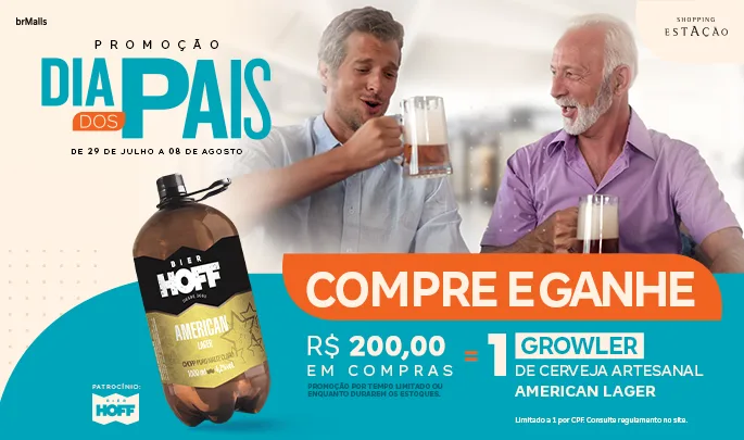 Na campanha de Dia dos Pais do Shopping Estação, na compra dos presentes, os clientes ganham um growler de cerveja
