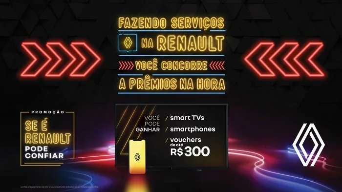 Campanha “Se é Renault, pode confiar” vai sortear vouchers instantâneos de até r$ 300, além de smartphones e smart tvs