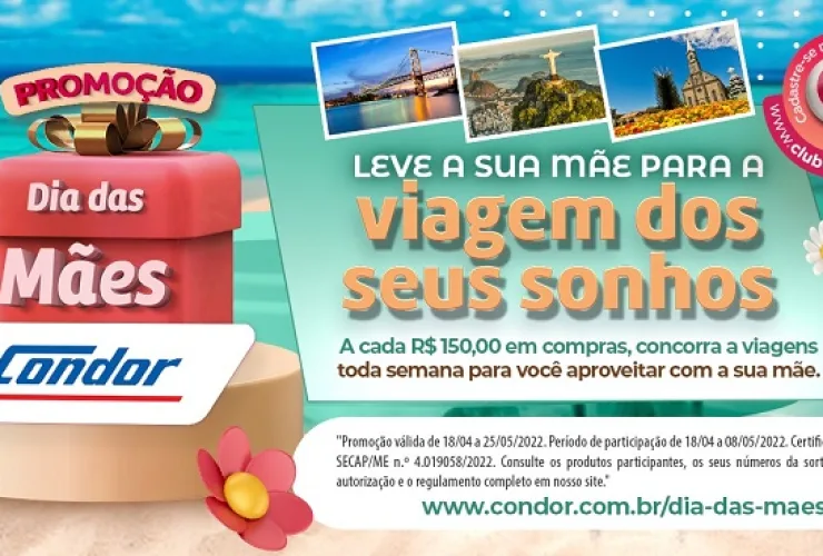 Dia das Mães Condor terá sorteio de seis viagens de R$ 10 mil