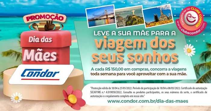 Dia das Mães Condor terá sorteio de seis viagens de R$ 10 mil