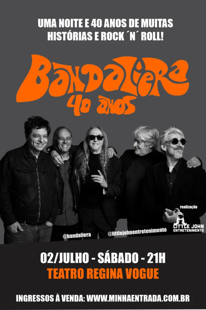 Fim de semana com show de rock da Bandaliera no Teatro Ebanx Regina Vogue