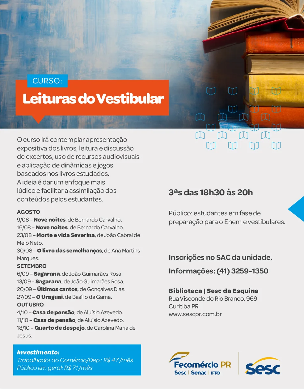 Sesc da Esquina apresenta livros essenciais para os principais vestibulares