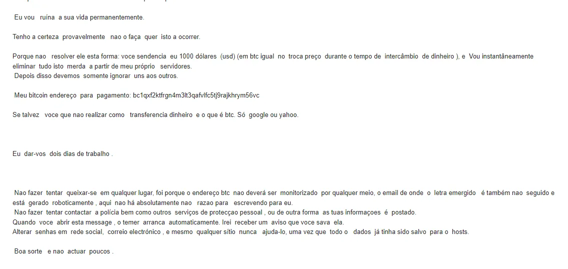 Golpe: falso e-mail inclui dados pessoais e ameaça exposição de vídeos comprometedores