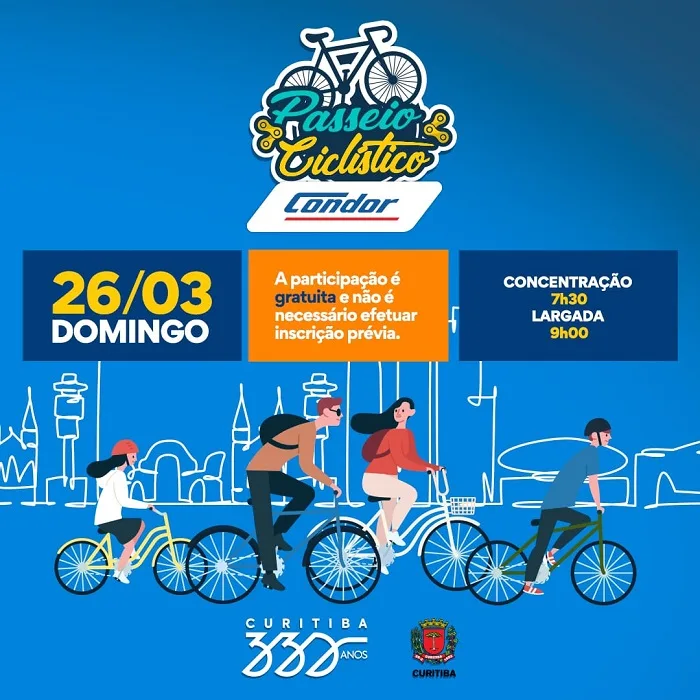 Passeio Ciclístico Condor comemora os 330 anos de Curitiba