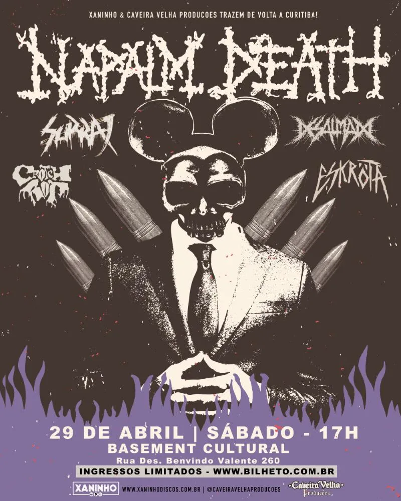 Lendas do metal extremo, britânicos do Napalm Death retornam a Curitiba em abril