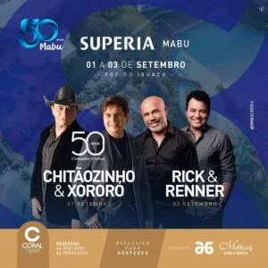 Grupo Mabu celebra 50 anos com final de semana de show das duplas Chitãozinho e Xororó e Rick Renner