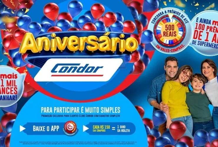 Campanha de Aniversário Condor tem 11 mil prêmios instantâneos, cashback, combos e promoções
