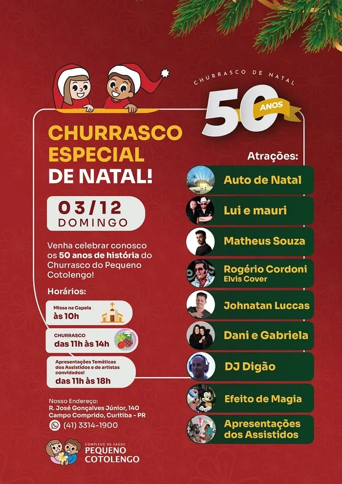 Pequeno Cotolengo promove Festa de Natal com churrasco, apresentações e shows com artistas locais