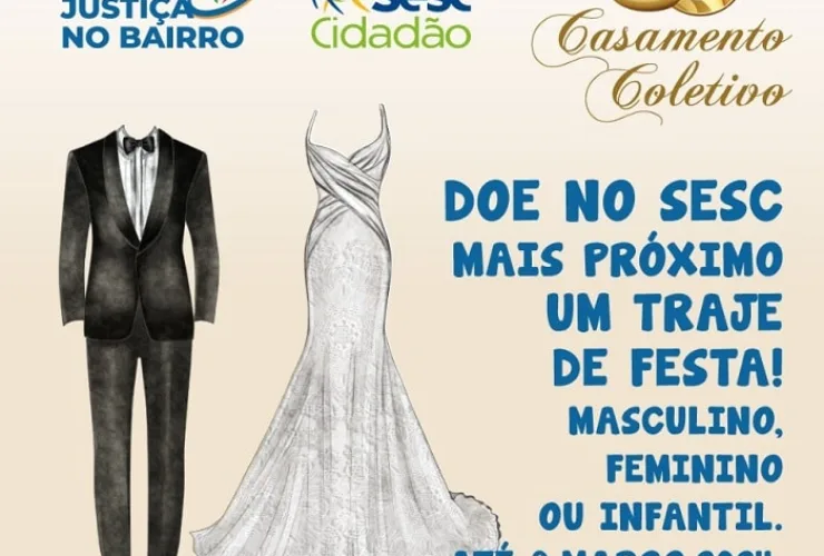 Doações de trajes para casamento coletivo podem ser feitas em unidades do Sesc PR da capital e RM