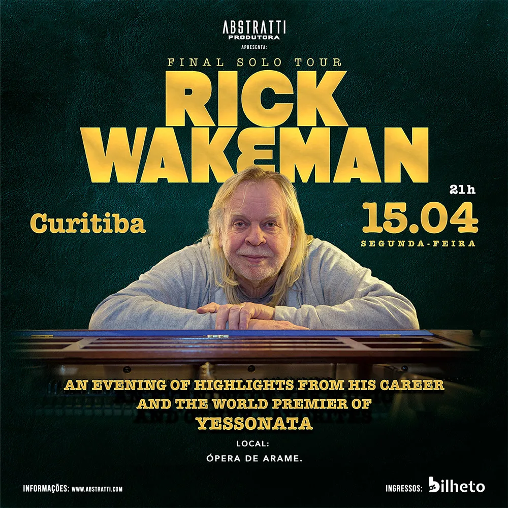 Rick Wakeman traz estreia mundial de releitura de clássicos do Yes para turnê no Brasil, com data em Curitiba (15/04)