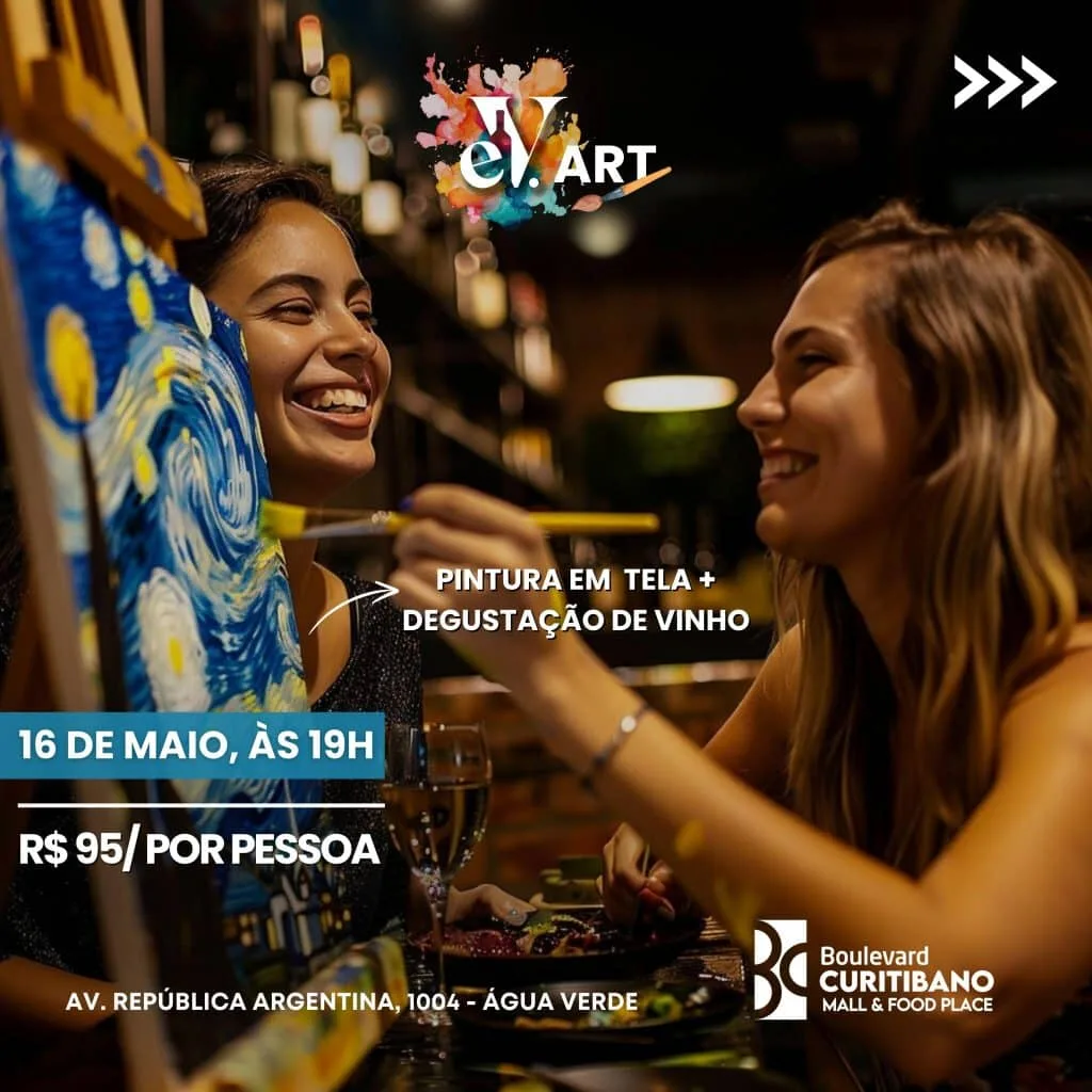 Shopping no Água Verde promove evento de arte e vinho: uma experiência sensorial para quem ama pintar telas e degustar novos rótulos