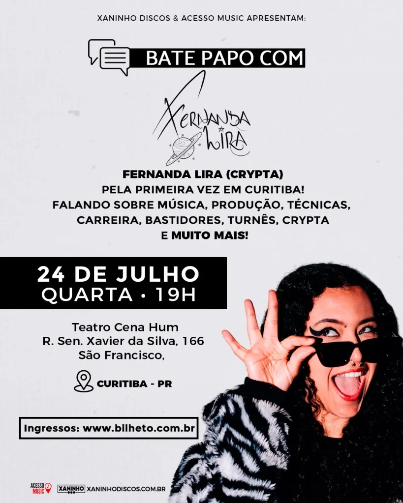 Palestra sobre carreira e indústria musical com Fernanda Lira em Curitiba esta semana (24/07)
