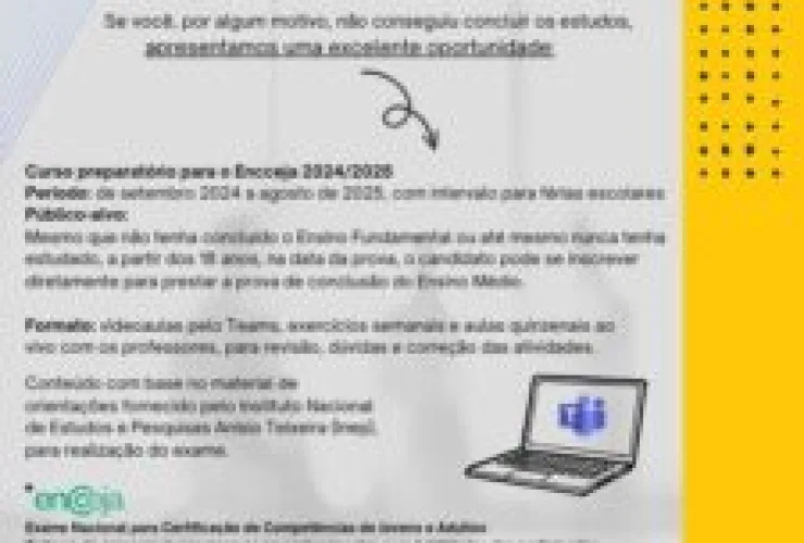 Escola oferece gratuitamente o Curso Preparatório para o ENCCEJA