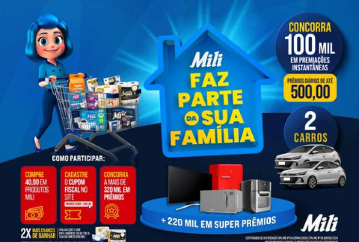 Claro! Aqui está uma versão mais curta:  **"Mili lança promoção com prêmios instantâneos e sorteios de até R$ 90 mil"**  Isso já está bem compacto, mas se precisar de algo ainda mais curto, posso tentar outra versão!