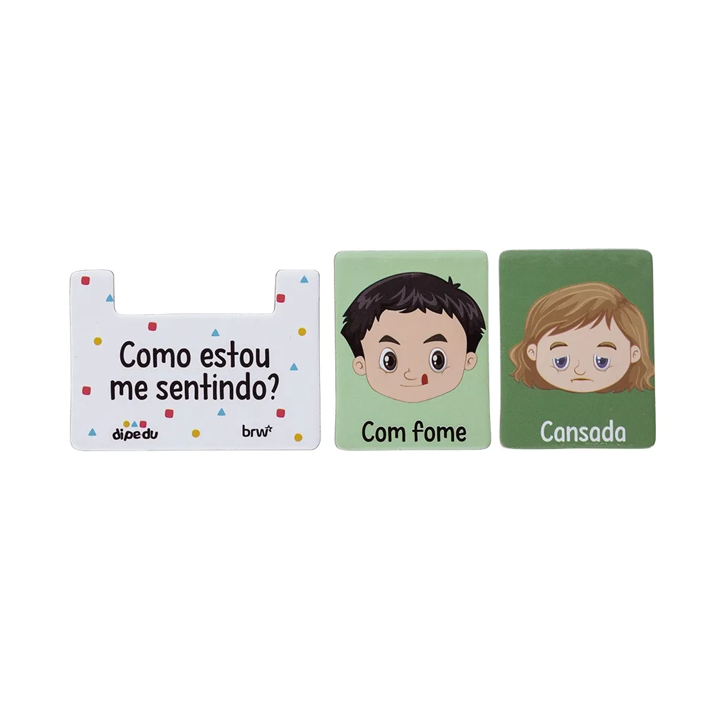 O kit traz mais de 30 cartas ilustradas que facilitam o reconhecimento das emoções