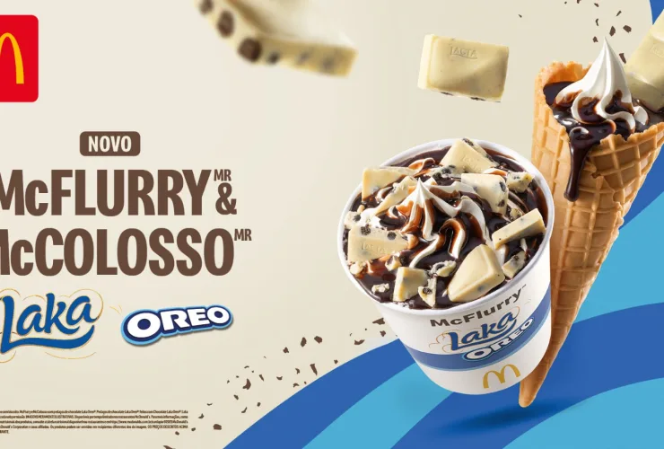 McFlurry com pedaços de Oreo e calda de chocolate branco Laka em pote do McDonald's