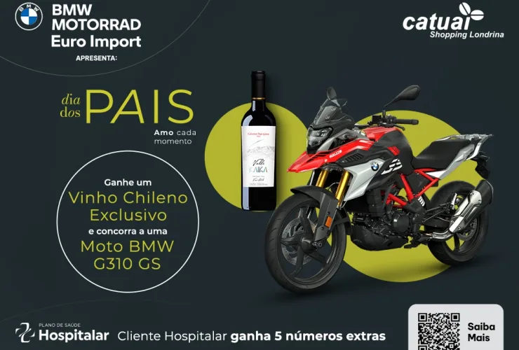 Dia dos Pais tem sorteio de uma moto BMW e Compre & Ganhe de vinho no Catuaí