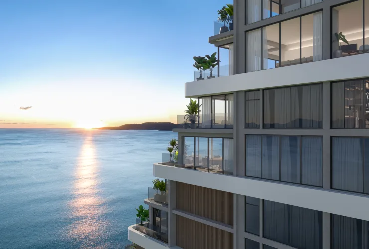 Fachada frontal do Edify One em construção na Meia Praia