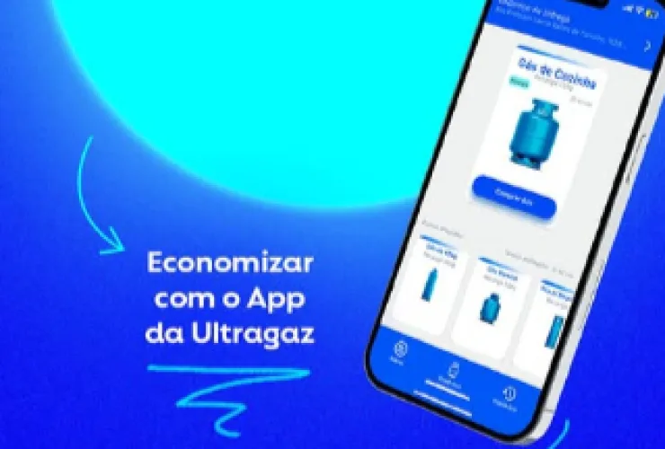 Botijão de gás com promoção da Ultragaz de R$ 15 de desconto no app