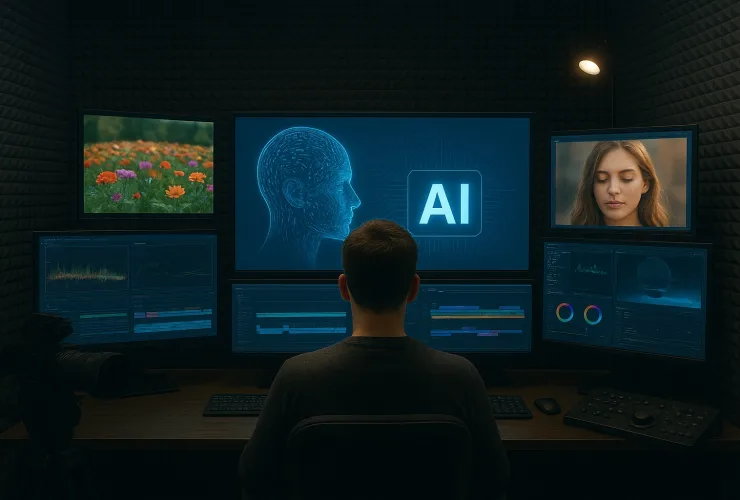 Tela com edição audiovisual usando ferramentas de IA”