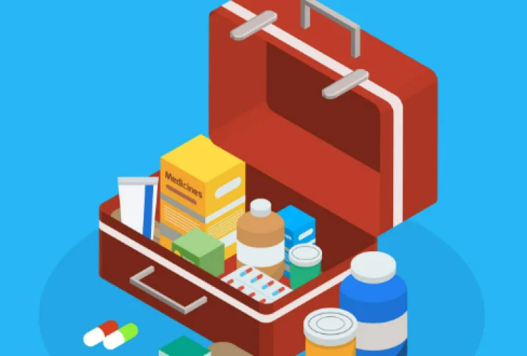 Itens de saúde em farmacinha caseira