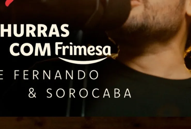 Fernando & Sorocaba gravando jingle para Frimesa com cenário de churrasco