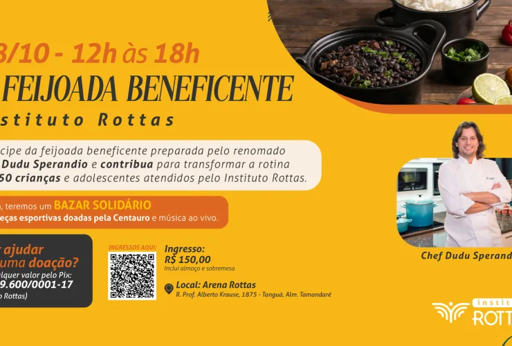Instituto Rottas promove feijoada beneficente para apoiar projeto social que transforma a vida de 250 jovens.