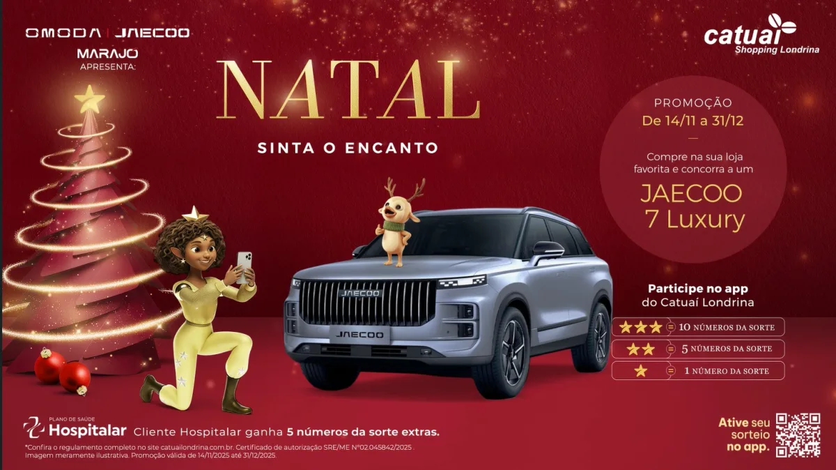 SUV Jaecoo 7 será sorteado em campanha de Natal do Catuaí Shopping Londrina