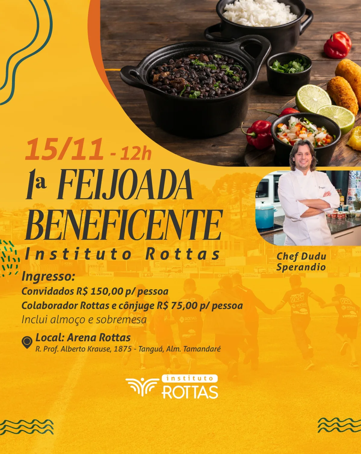 Chef Dudu Sperandio prepara feijoada beneficente no Instituto Rottas