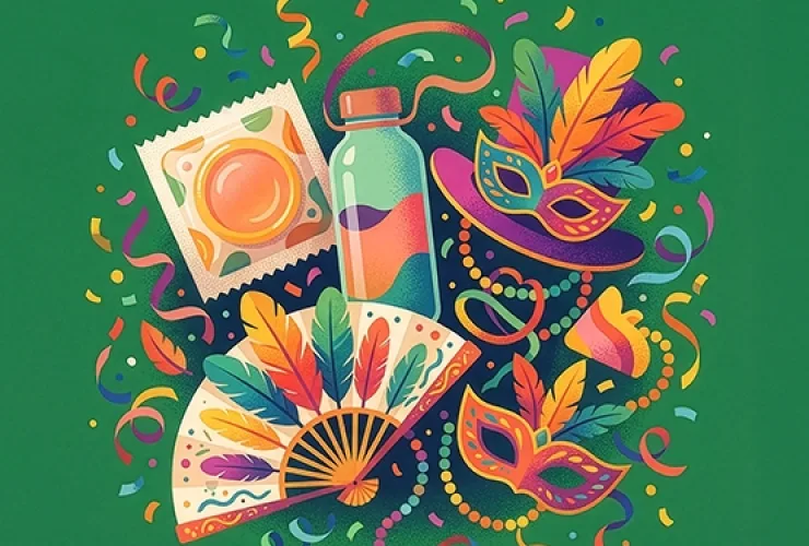 “Pessoa aplicando repelente durante o Carnaval para prevenção de dengue e viroses.”