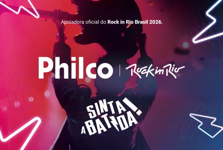 Palco do Rock in Rio com caixas de som e tecnologia Philco durante festival de música