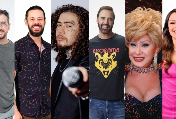 Show de stand-up comedy no Risorama na Pedreira Paulo Leminski com plateia e comediantes no palco