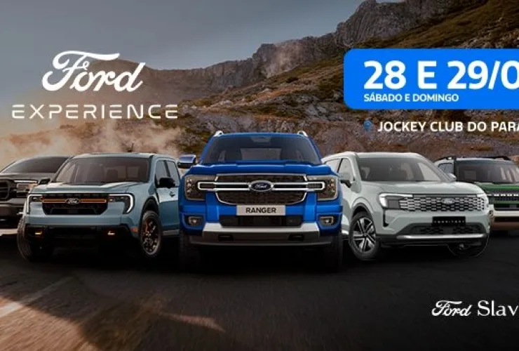 Veículo da Ford realizando test drive em pista off-road com obstáculos no Jockey Club do Paraná