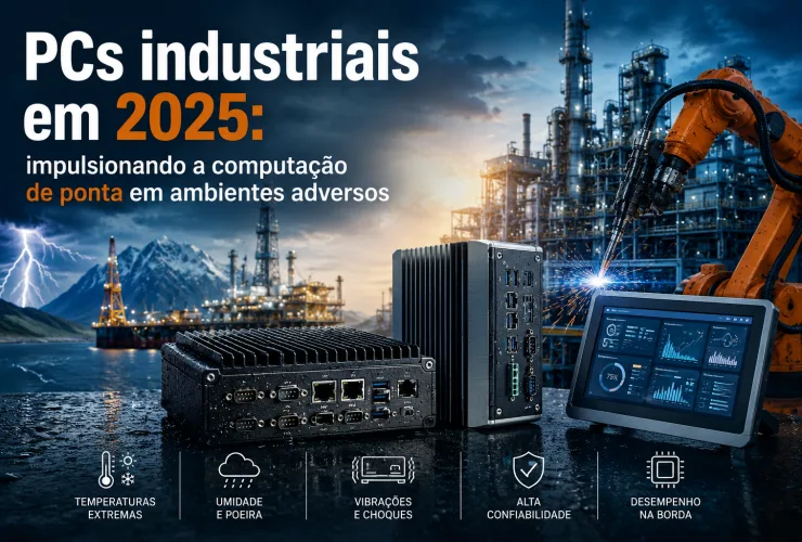 Equipamento de PC industrial em ambiente de fábrica com sistemas automatizados e tecnologia avançada