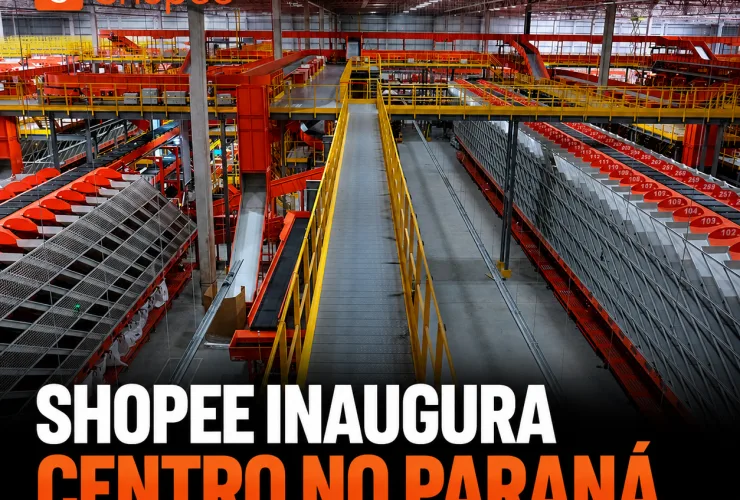 Centro de distribuição logístico da Shopee na região metropolitana de Curitiba, com estrutura para separação e envio de pedidos