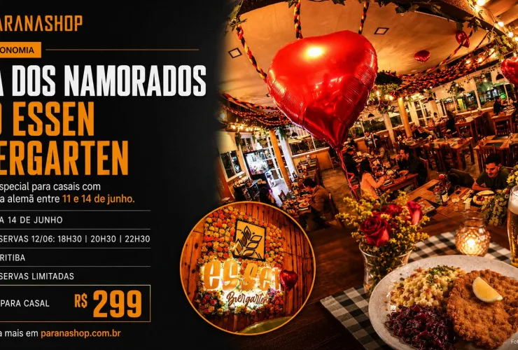 Menu especial de Dia dos Namorados do Essen Biergarten em Curitiba com culinária alemã