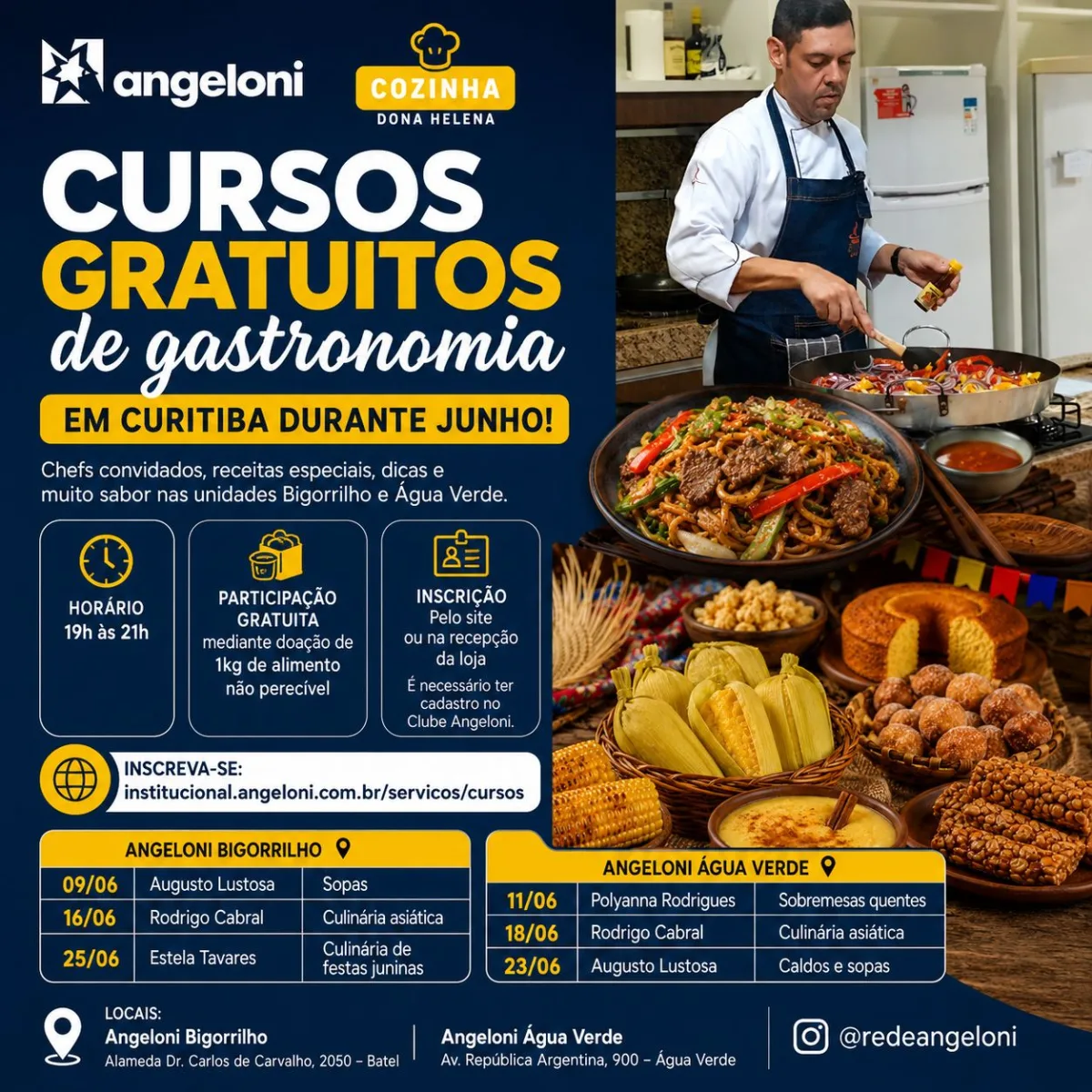 Angeloni promove cursos gratuitos de gastronomia em Curitiba durante junho