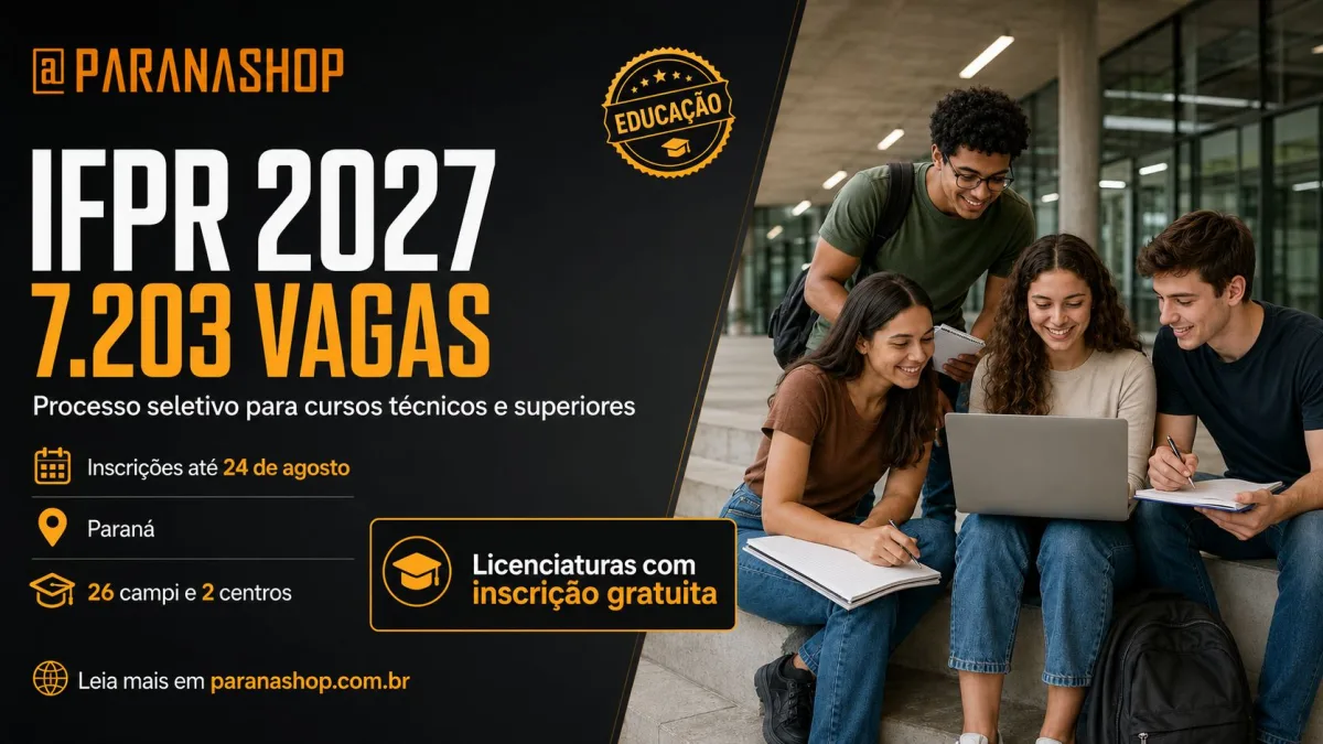 Estudantes em ambiente educacional representando o Processo Seletivo IFPR 2027, com vagas para cursos técnicos e superiores no Paraná.