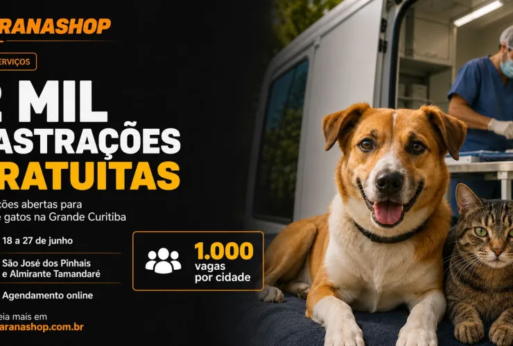 programa Castra+Paraná 2, que oferece castração gratuita de cães e gatos na Região Metropolitana de Curitiba.