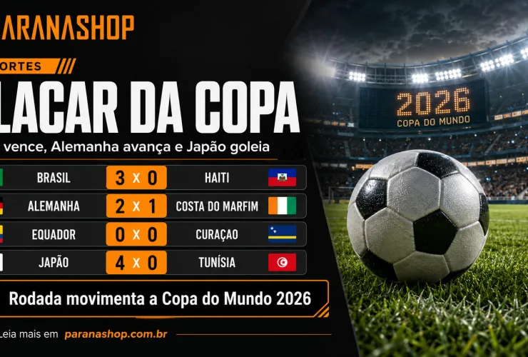 Placar da Copa do Mundo 2026 com vitória do Brasil, Alemanha, empate de Curaçao e goleada do Japão