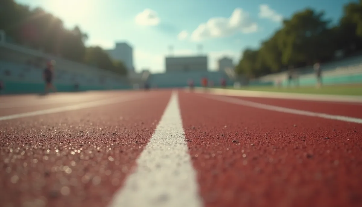 Close-up de tênis de corrida sobre pista de atletismo
