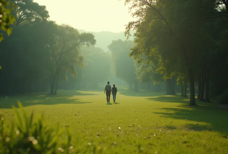 Vista aérea de pessoas caminhando em parque verde