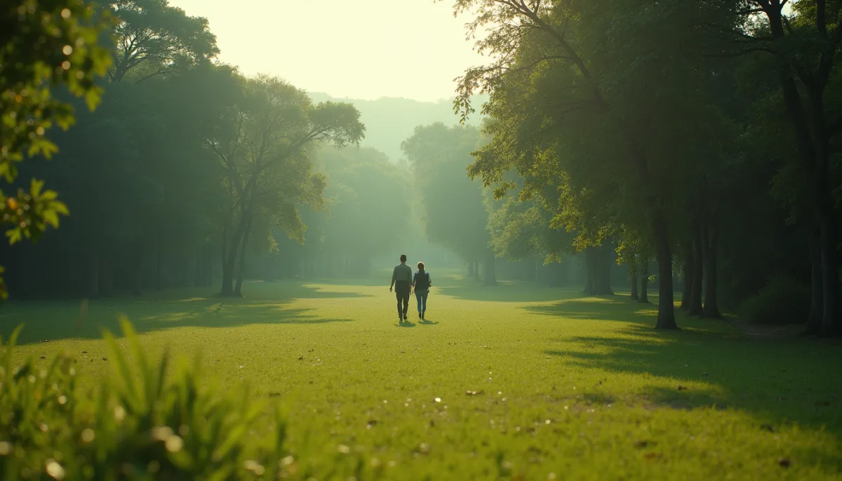 Vista aérea de pessoas caminhando em parque verde