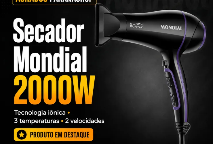 Secador de cabelos Mondial 2000W Black Purple em destaque no Achados Paranashop