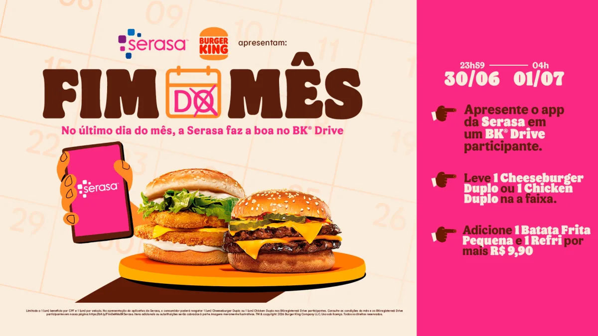 Burger King e Serasa distribuem sanduíche grátis na madrugada de fim de mês